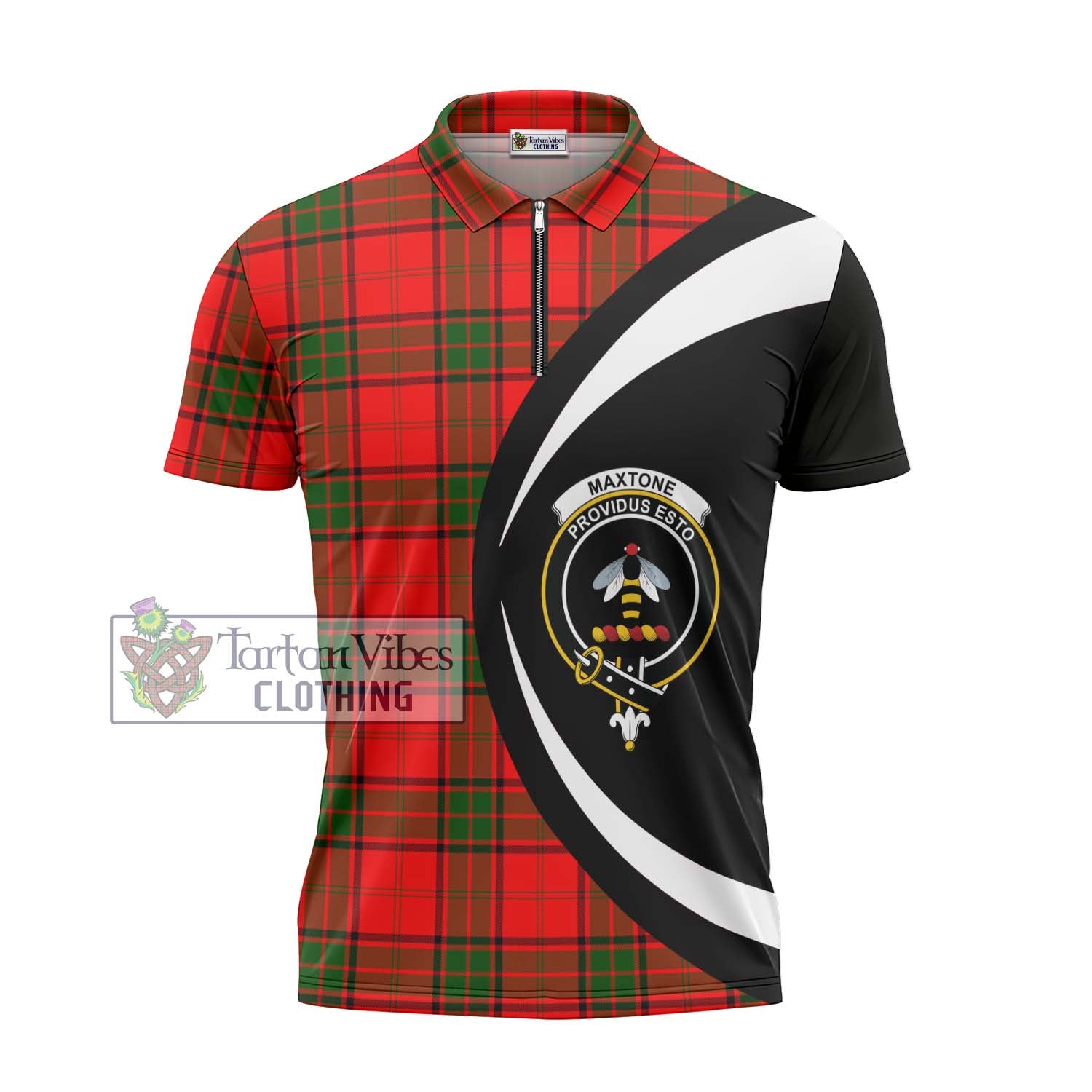 Maxtone Tartan Zipper Polo Shirt with Family Crest Circle Style - Tartan Vibes Clothing