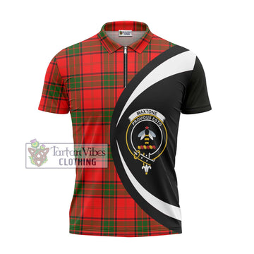 Maxtone Tartan Zipper Polo Shirt with Family Crest Circle Style - Tartan Vibes Clothing