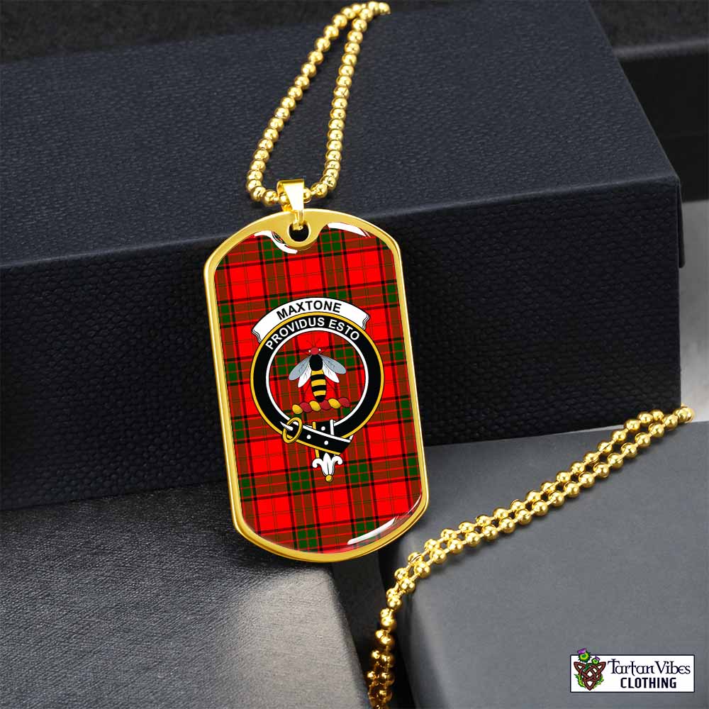 Maxtone Tartan Dog Tag Necklace with Family Crest Gold No - Tartan Vibes Clothing