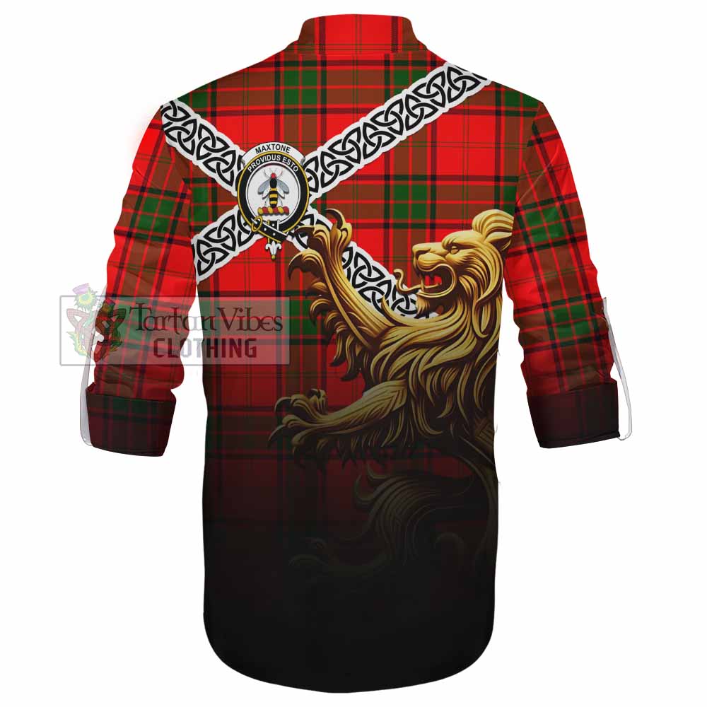 Maxtone Crest Tartan Ghillie Kilt Shirt with Golden Lion Emblem Celtic Style - Tartan Vibes Clothing