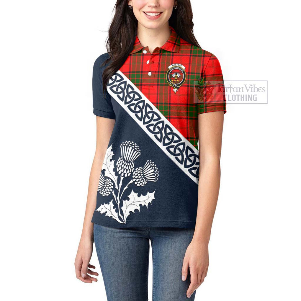 Maxtone Tartan Women's Polo Shirt Featuring Thistle and Scotland Map - Tartanvibesclothing Store