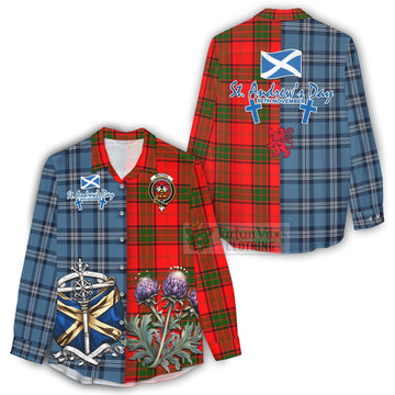 Maxtone Tartan Women's Casual Shirt Happy St. Andrew's Day Half Tartan Style - Tartan Vibes Clothing