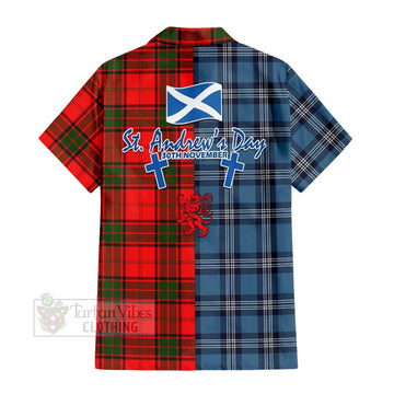 Maxtone Tartan Hawaiian Shirt Happy St. Andrew's Day Half Tartan Style - Tartan Vibes Clothing
