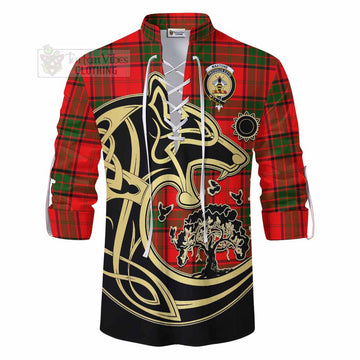 Maxtone Tartan Ghillie Kilt Shirt with Family Crest Celtic Wolf Style - Tartan Vibes Clothing