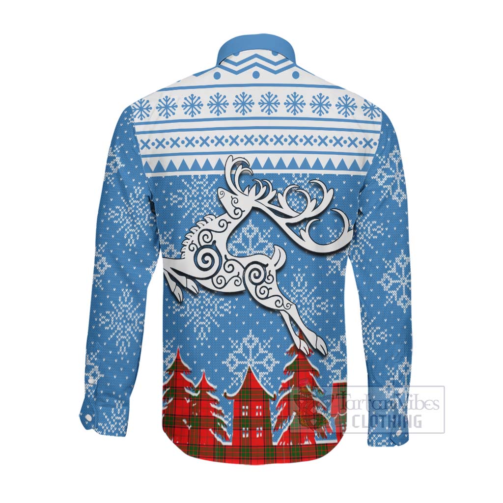 Maxtone Clan Christmas Long Sleeve Button Shirt Celtic Reindeer Style Men's Shirt - Tartan Vibes Clothing
