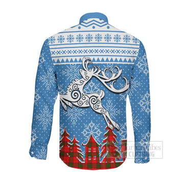 Maxtone Clan Christmas Long Sleeve Button Shirt Celtic Reindeer Style Men's Shirt - Tartan Vibes Clothing