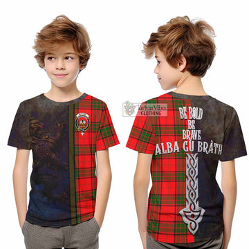 Maxtone Tartan Family Crest Kid T-Shirt Alba Gu Brath Be Brave Lion Ancient Style - Tartan Vibes Clothing