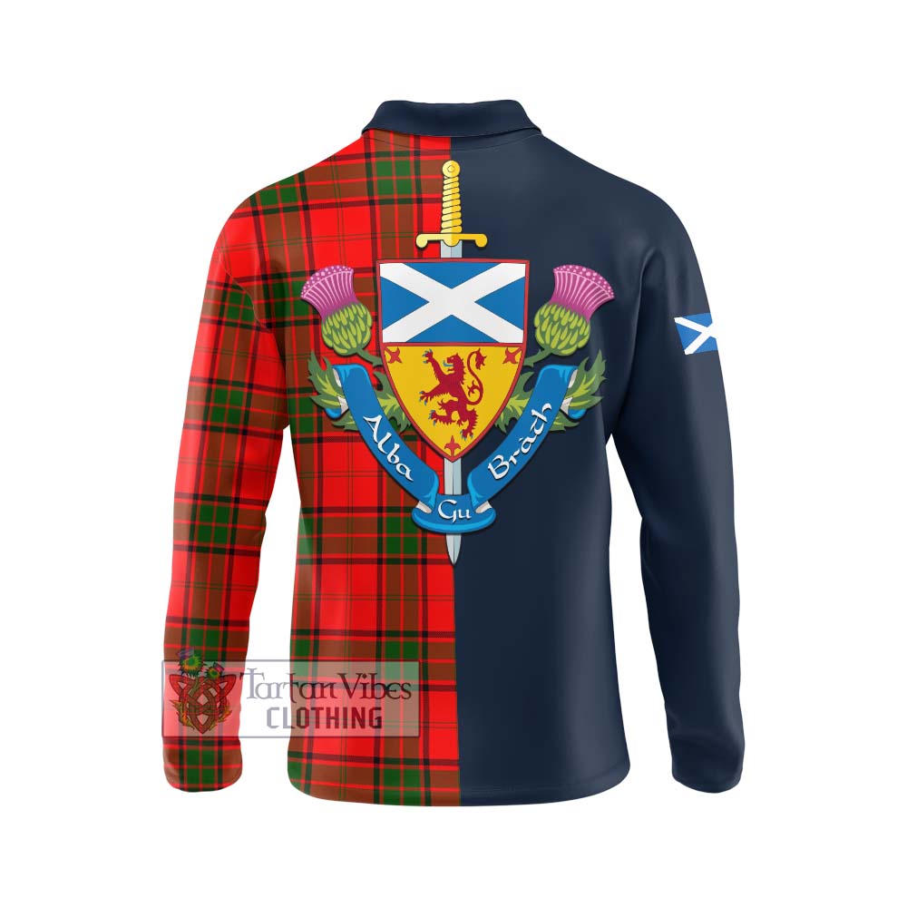 Maxtone Tartan Long Sleeve Polo Shirt Alba with Scottish Lion Royal Arm Half Style - Tartan Vibes Clothing