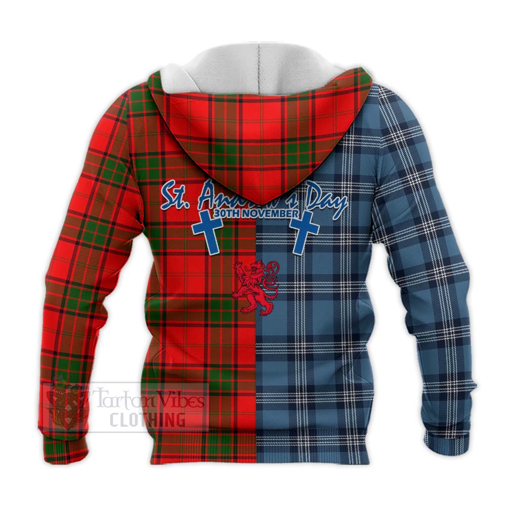 Maxtone Tartan Knitted Hoodie Happy St. Andrew's Day Half Tartan Style - Tartan Vibes Clothing