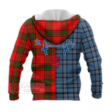 Maxtone Tartan Knitted Hoodie Happy St. Andrew's Day Half Tartan Style - Tartan Vibes Clothing