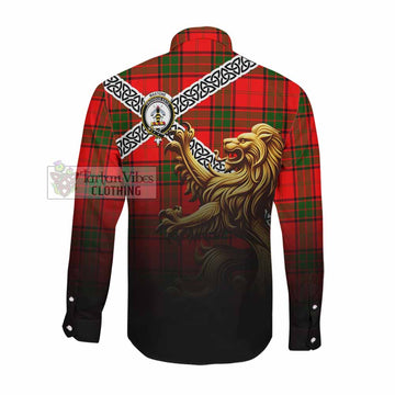 Maxtone Crest Tartan Long Sleeve Button Shirt with Golden Lion Emblem Celtic Style Men's Shirt - Tartan Vibes Clothing