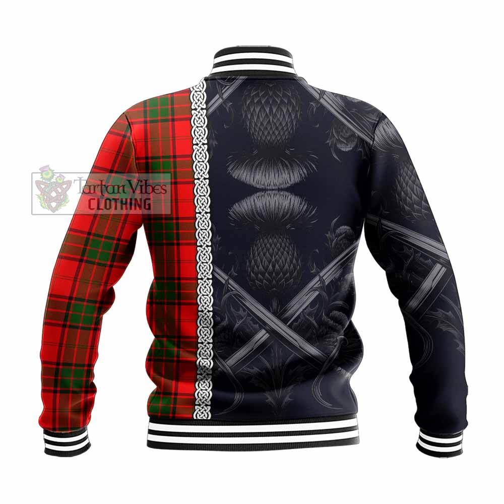 Maxtone Tartan Baseball Jacket with Family Crest Cross Sword Thistle Celtic Vibes - Tartan Vibes Clothing