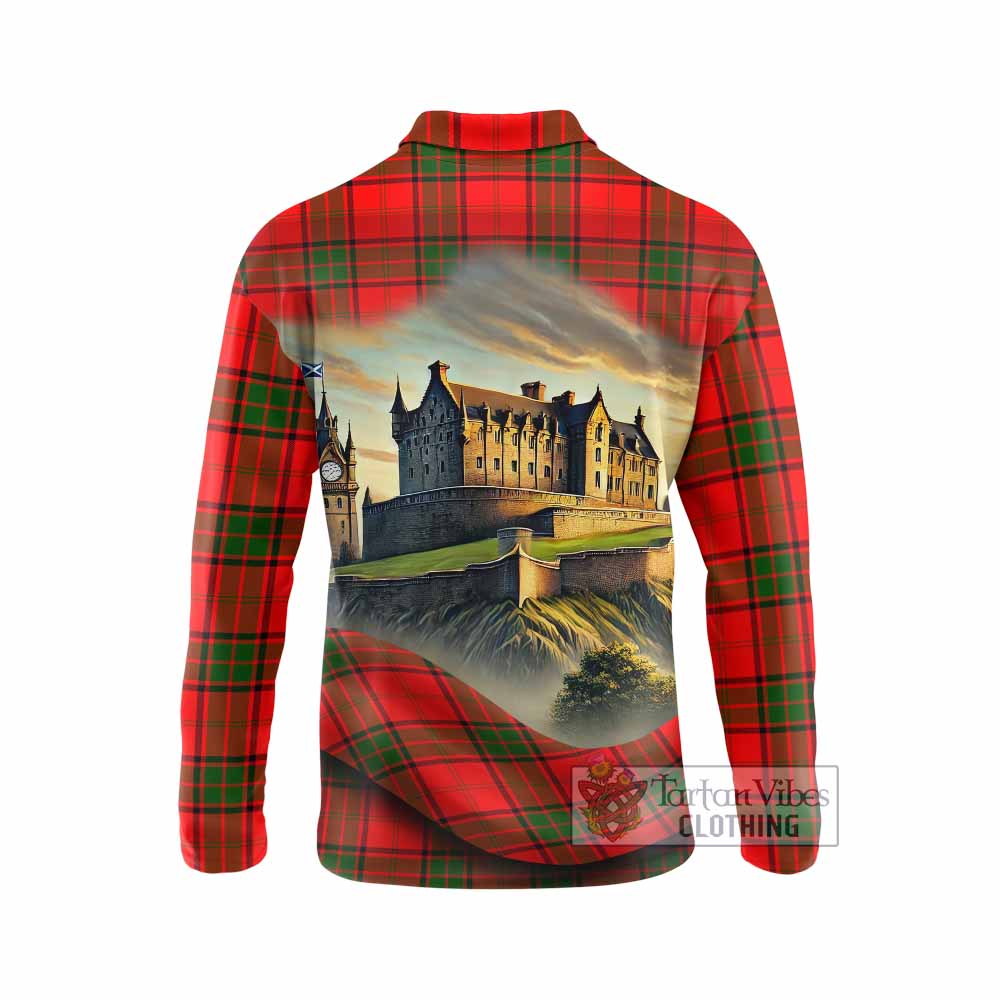 Maxtone Tartan Family Crest Long Sleeve Polo Shirt with Scottish Ancient Castle Style - Tartan Vibes Clothing