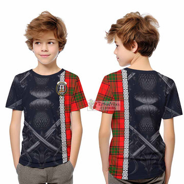 Maxtone Tartan Kid T-Shirt with Family Crest Cross Sword Thistle Celtic Vibes - Tartan Vibes Clothing