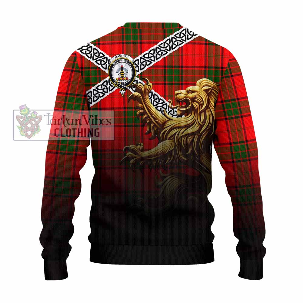 Tartan Vibes Clothing Maxtone Crest Tartan Knitted Sweater with Golden Lion Emblem Celtic Style