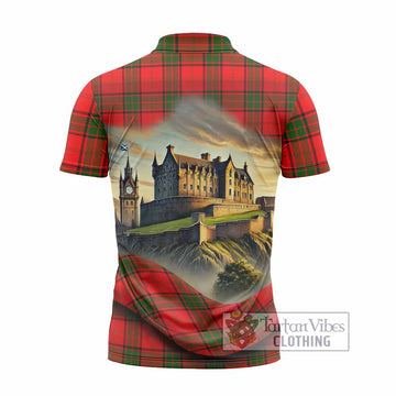 Maxtone Tartan Family Crest Zipper Polo Shirt with Scottish Ancient Castle Style - Tartan Vibes Clothing