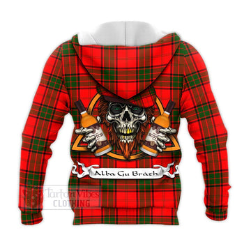 Maxtone Tartan Knitted Hoodie with Family Crest and Bearded Skull Holding Bottles of Whiskey - Tartan Vibes Clothing