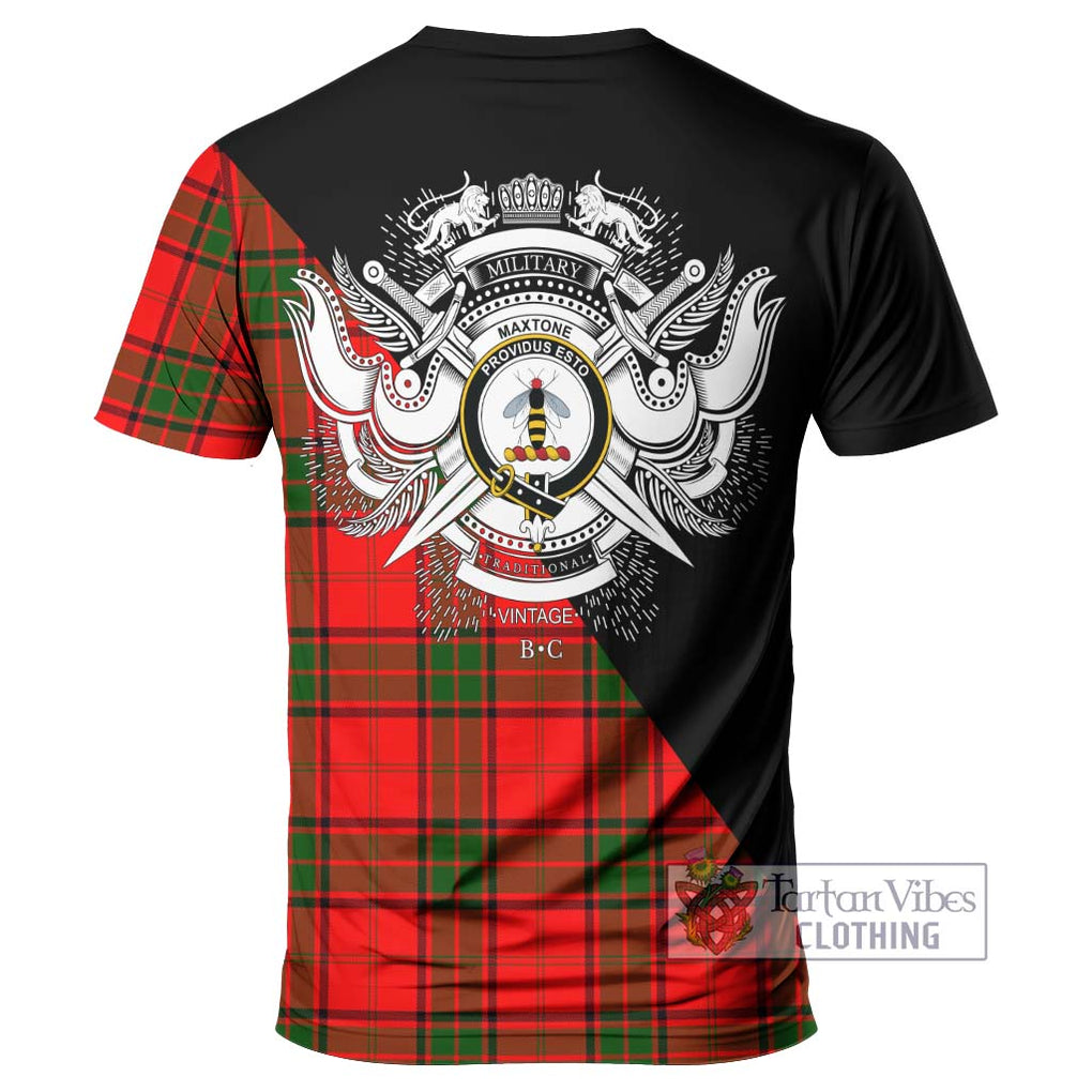 Maxtone Tartan T-Shirt with Family Crest and Military Logo Style - Tartan Vibes Clothing