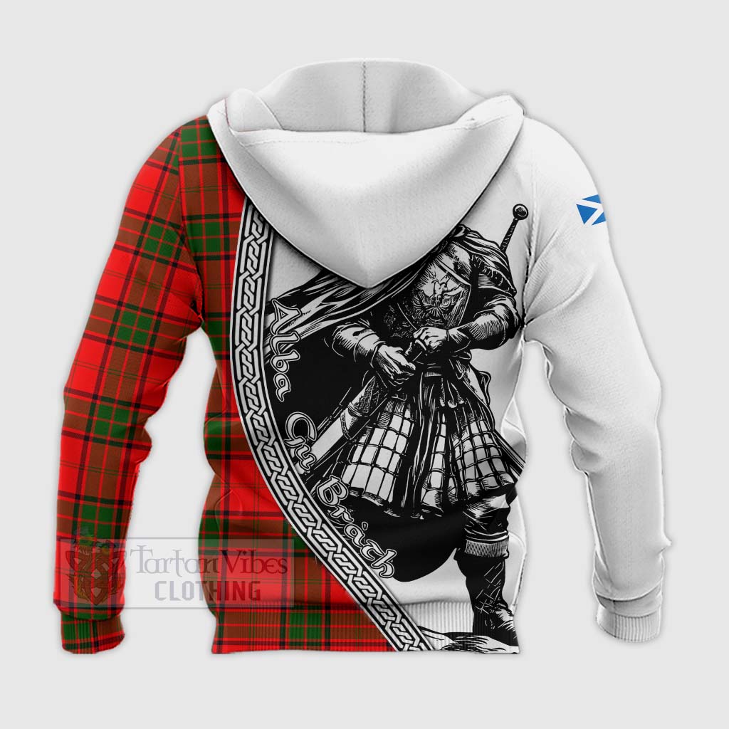 Maxtone Tartan Clan Crest Knitted Hoodie with Highlander Warrior Celtic Style - Tartan Vibes Clothing