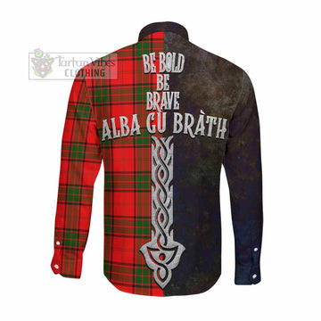 Maxtone Tartan Family Crest Long Sleeve Button Shirt Alba Gu Brath Be Brave Lion Ancient Style Men's Shirt - Tartan Vibes Clothing