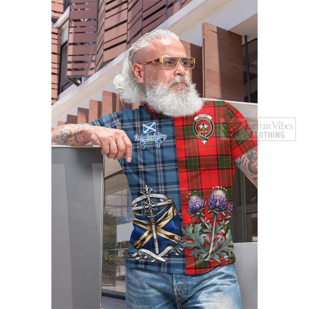 Maxtone Tartan Cotton T-shirt Happy St. Andrew's Day Half Tartan Style - Tartan Vibes Clothing