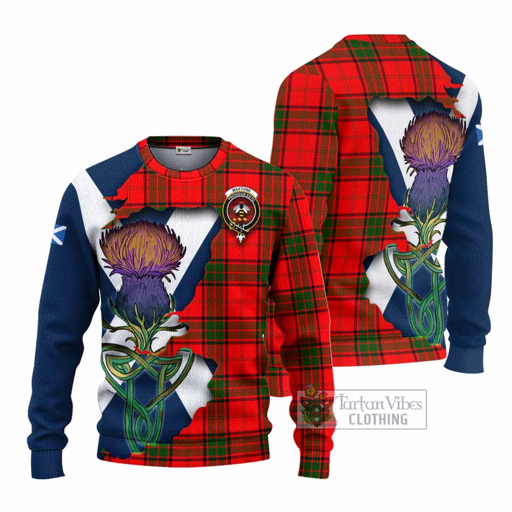 Tartan Vibes Clothing Maxtone Tartan Family Crest Knitted Sweater Scottish Thistle Celtic Inspired