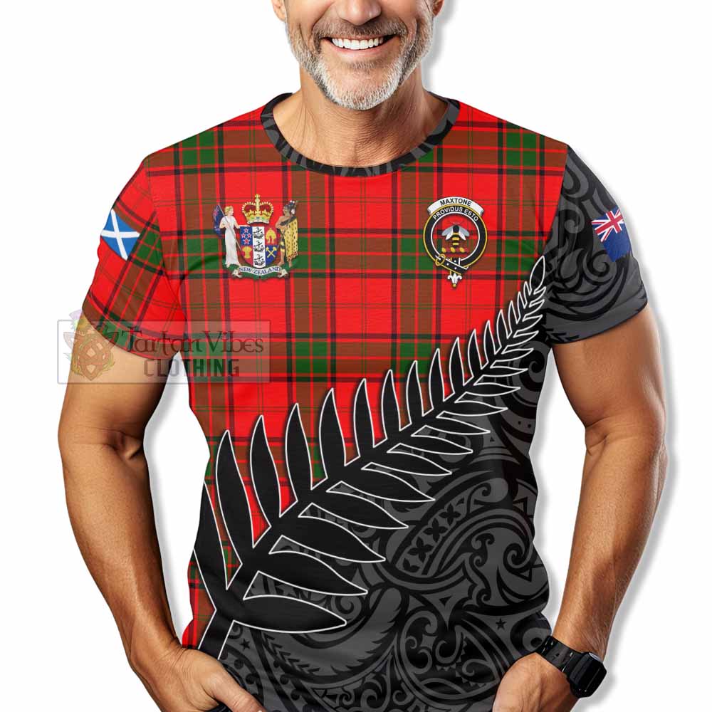 Maxtone Crest Tartan T-Shirt with New Zealand Silver Fern Half Style - Tartan Vibes Clothing