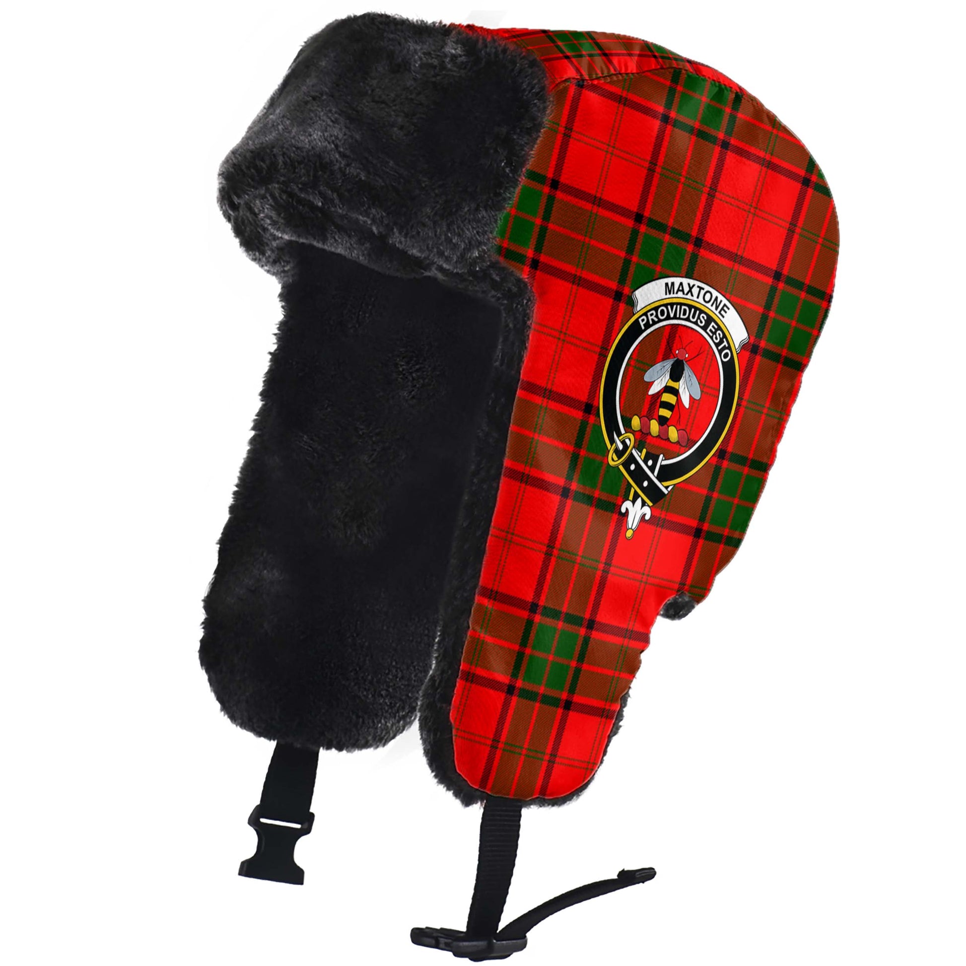 Maxtone Tartan Winter Trapper Hat with Family Crest - Tartan Vibes Clothing