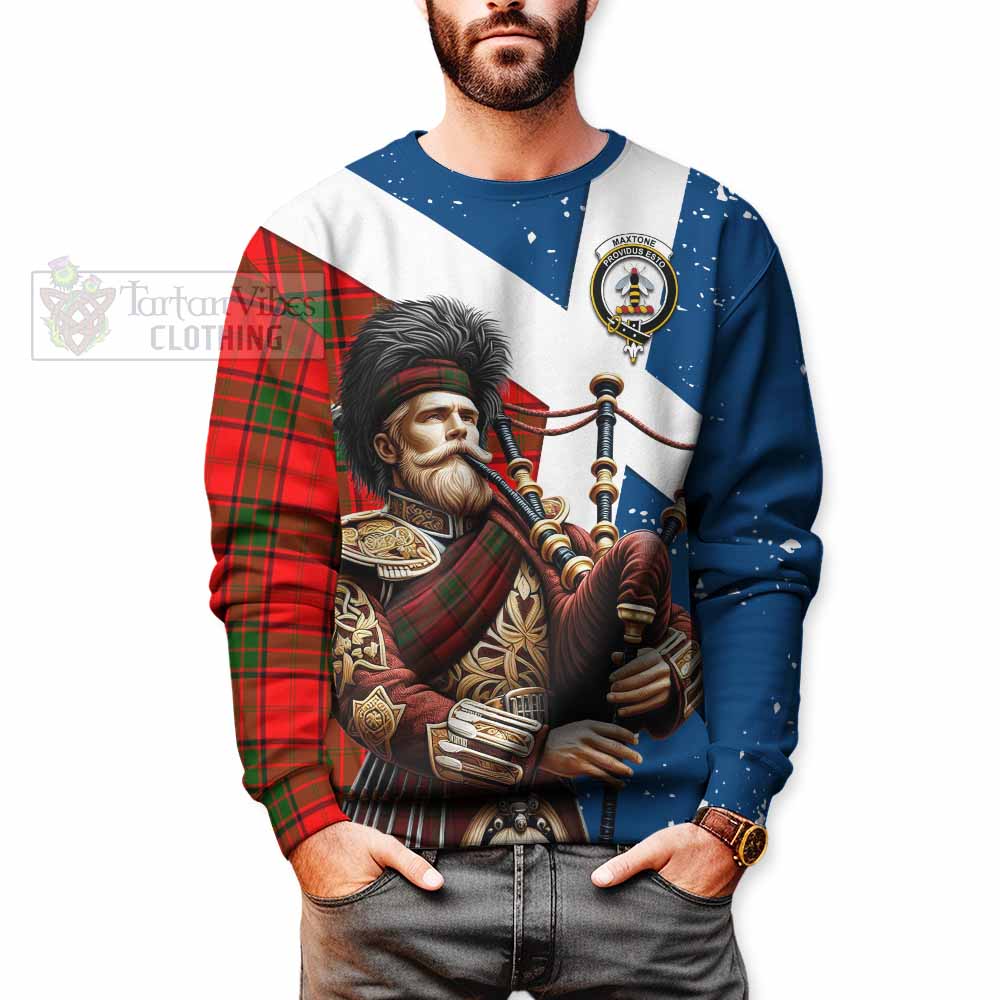 Maxtone Tartan Sweatshirt with Family Crest Scottish Bagpiper Vibes - Tartan Vibes Clothing