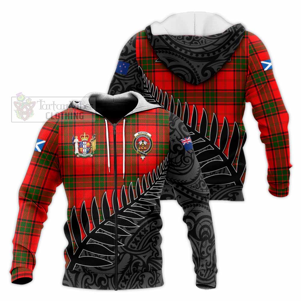 Tartan Vibes Clothing Maxtone Crest Tartan Knitted Hoodie with New Zealand Silver Fern Half Style