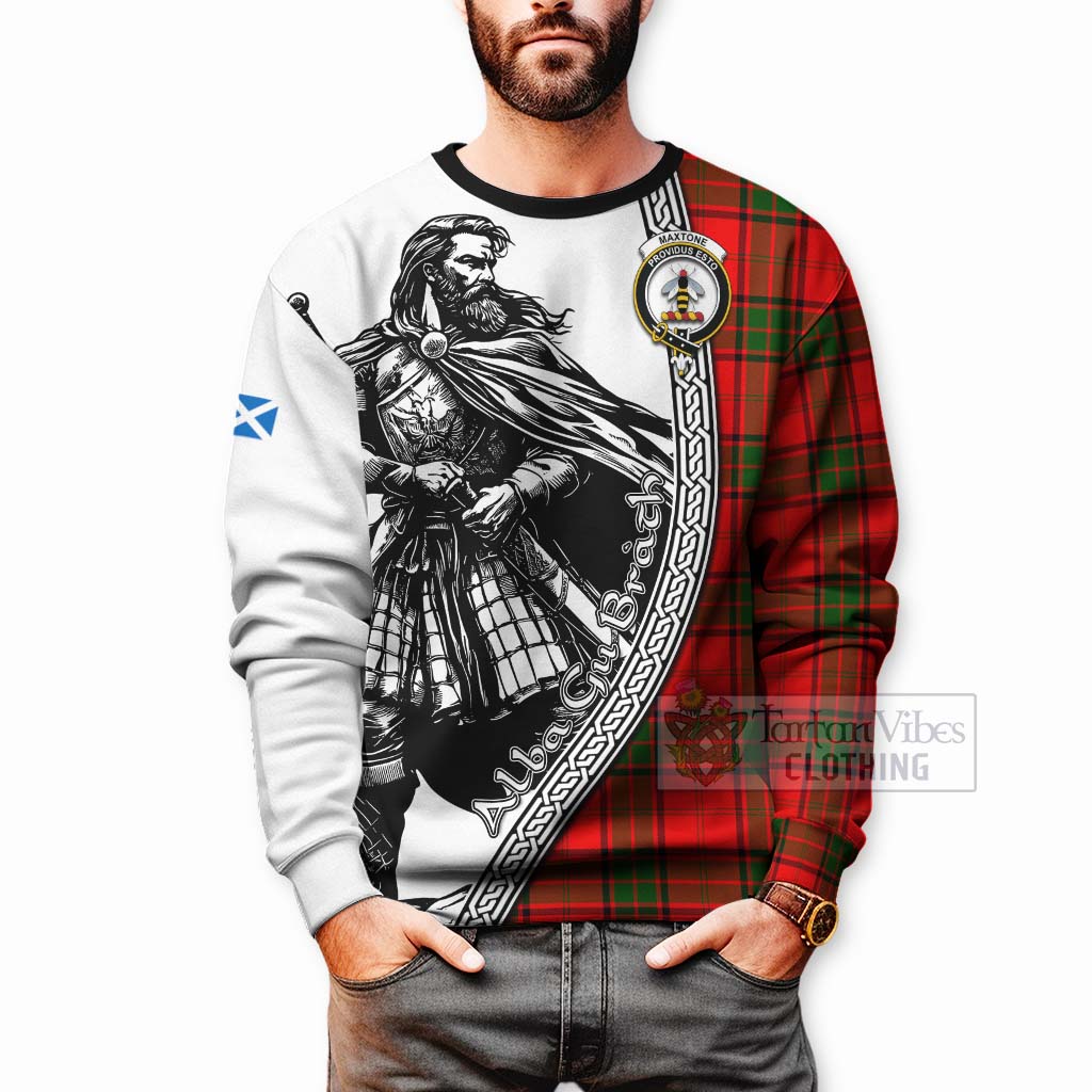 Maxtone Tartan Clan Crest Sweatshirt with Highlander Warrior Celtic Style - Tartan Vibes Clothing