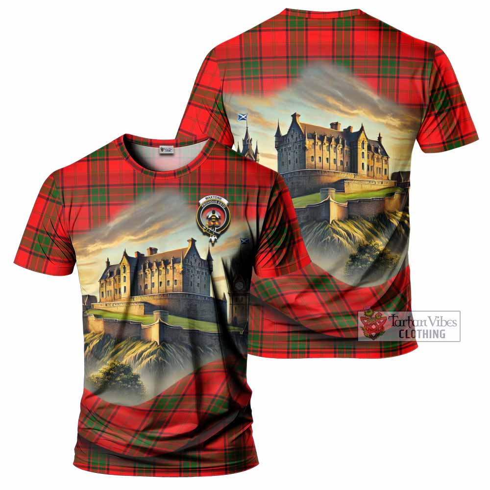 Maxtone Tartan Family Crest T-Shirt with Scottish Ancient Castle Style - Tartan Vibes Clothing