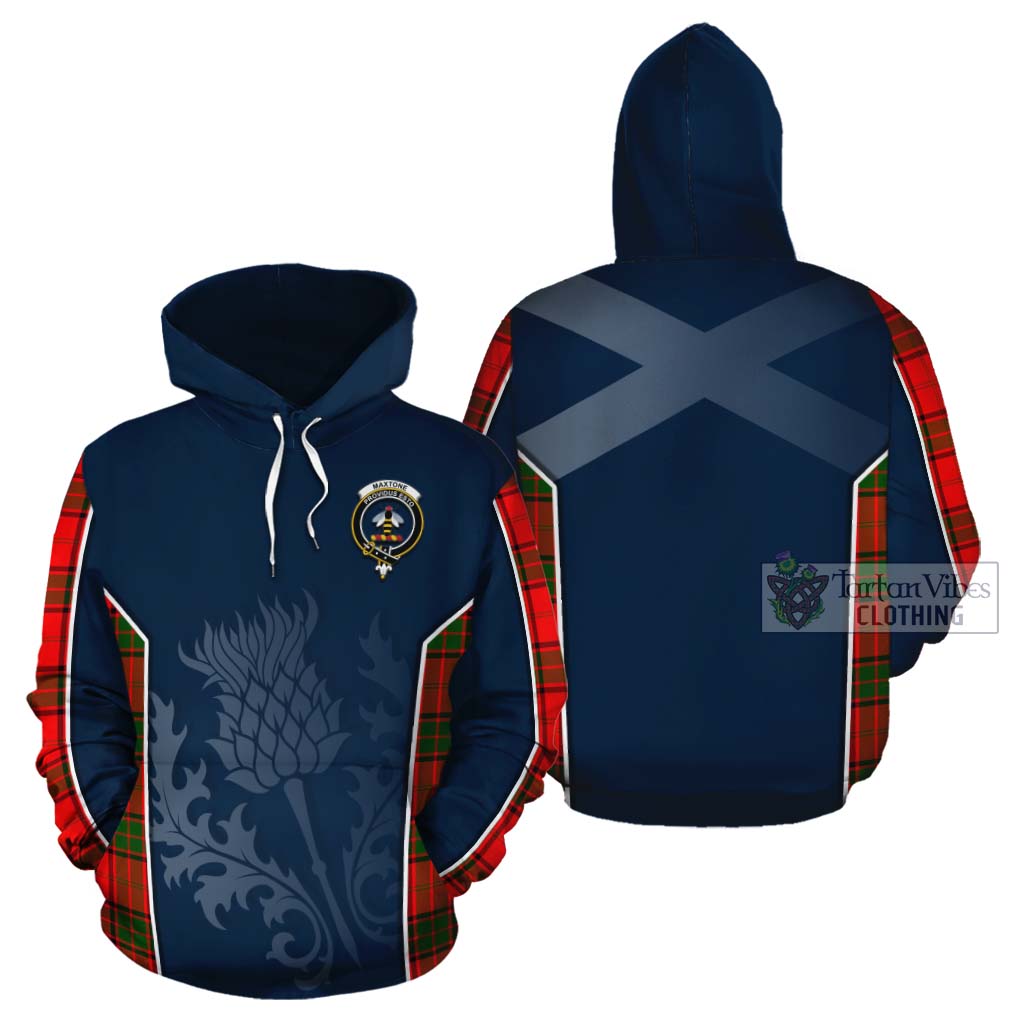 Tartan Vibes Clothing Maxtone Tartan Cotton Hoodie with Family Crest and Scottish Thistle Vibes Sport Style