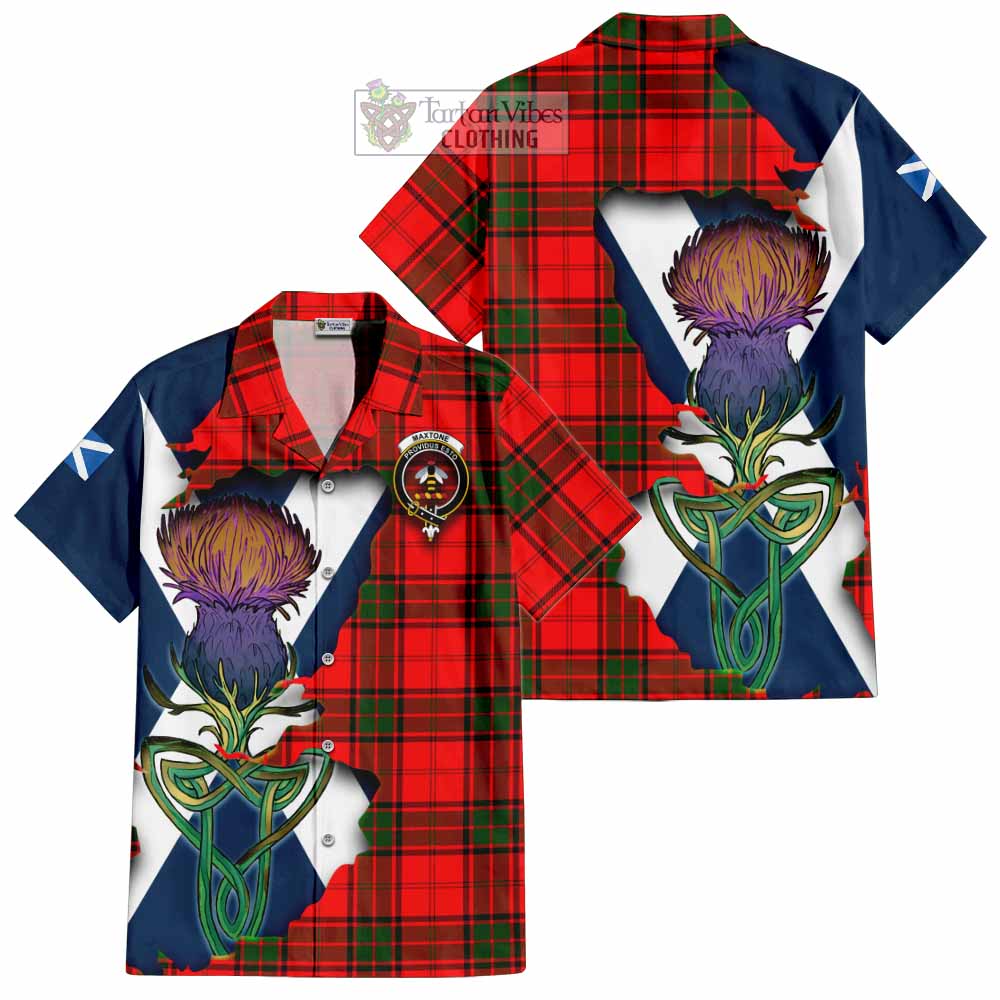Tartan Vibes Clothing Maxtone Tartan Family Crest Short Sleeve Button Shirt Scottish Thistle Celtic Inspired