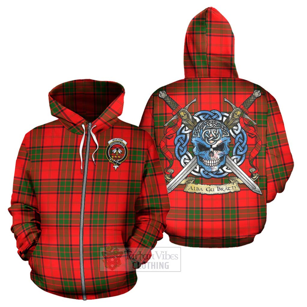Maxtone Tartan Hoodie with Family Crest Celtic Skull Style - Tartan Vibes Clothing