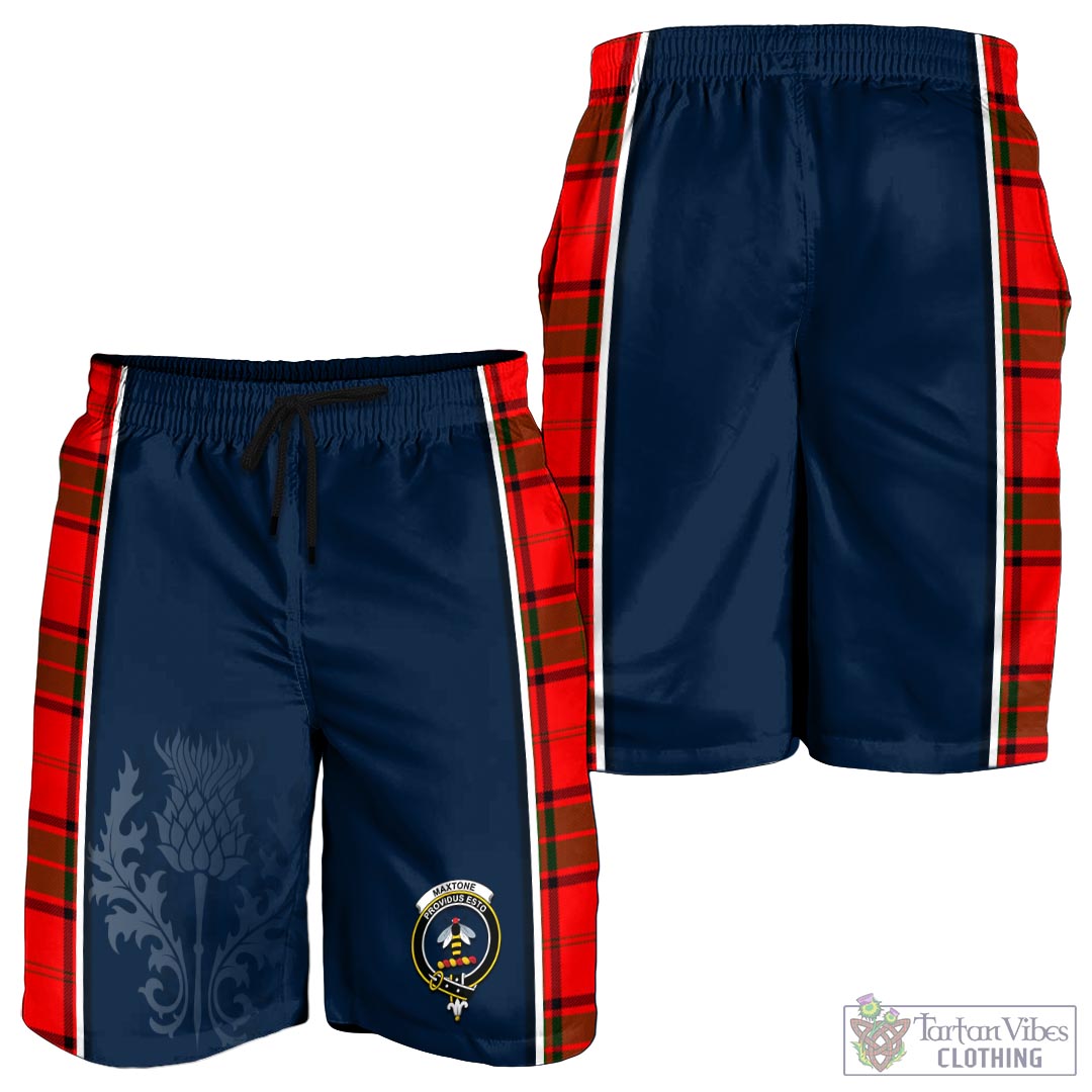 Tartan Vibes Clothing Maxtone Tartan Men's Shorts with Family Crest and Scottish Thistle Vibes Sport Style