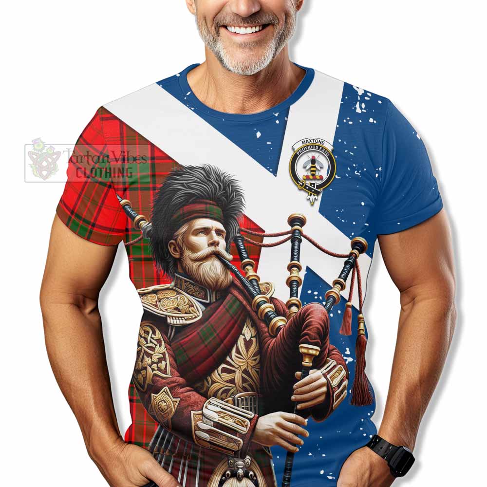 Maxtone Tartan T-Shirt with Family Crest Scottish Bagpiper Vibes - Tartan Vibes Clothing