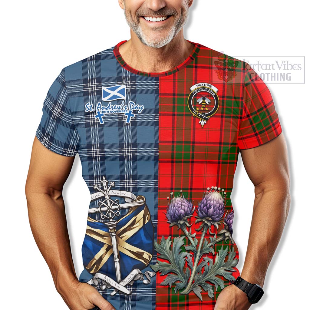 Maxtone Tartan T-Shirt Happy St. Andrew's Day Half Tartan Style - Tartan Vibes Clothing