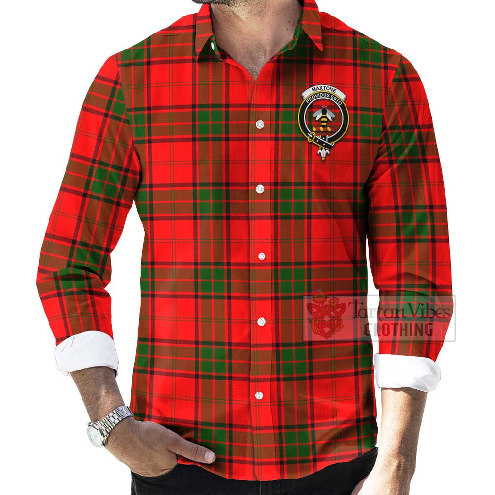 Maxtone Tartan Long Sleeve Button Shirt with Family Crest Celtic Skull Style - Tartan Vibes Clothing