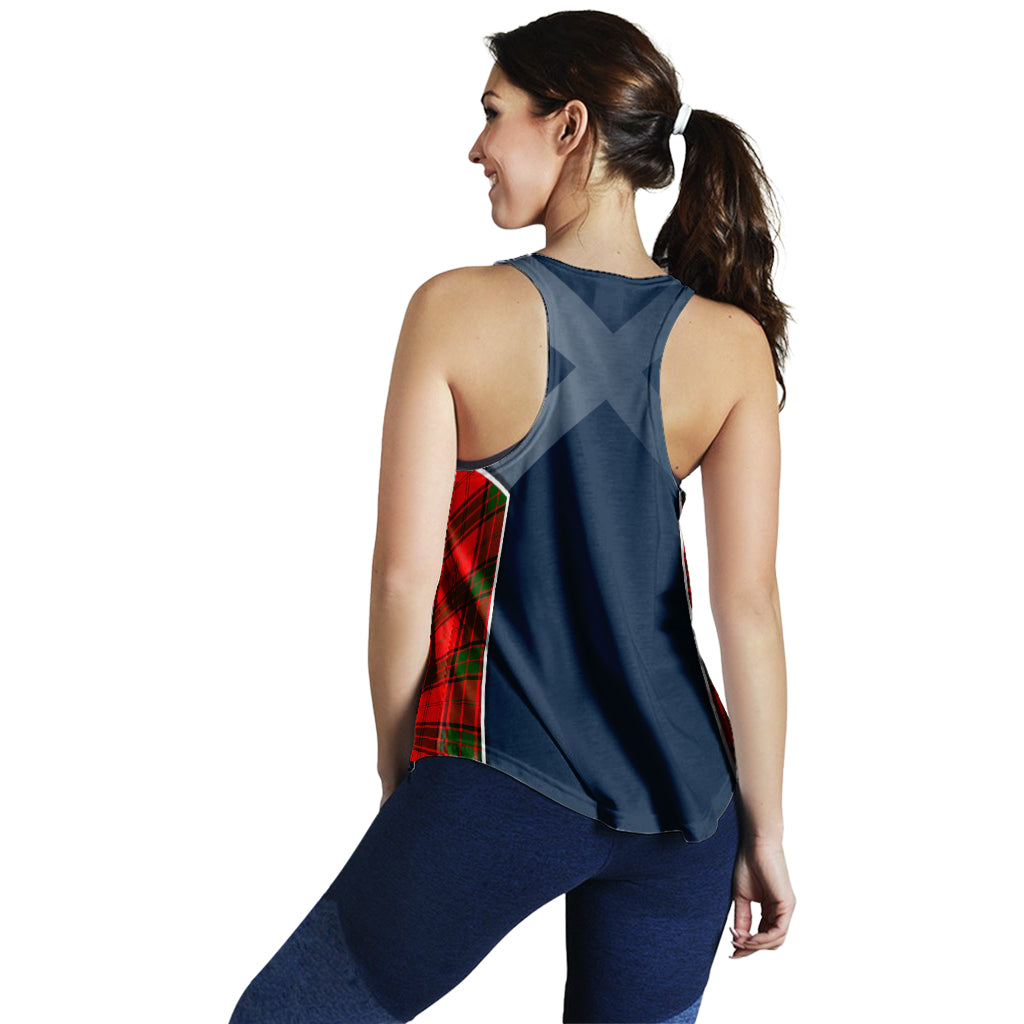Tartan Vibes Clothing Maxtone Tartan Women's Racerback Tanks with Family Crest and Scottish Thistle Vibes Sport Style
