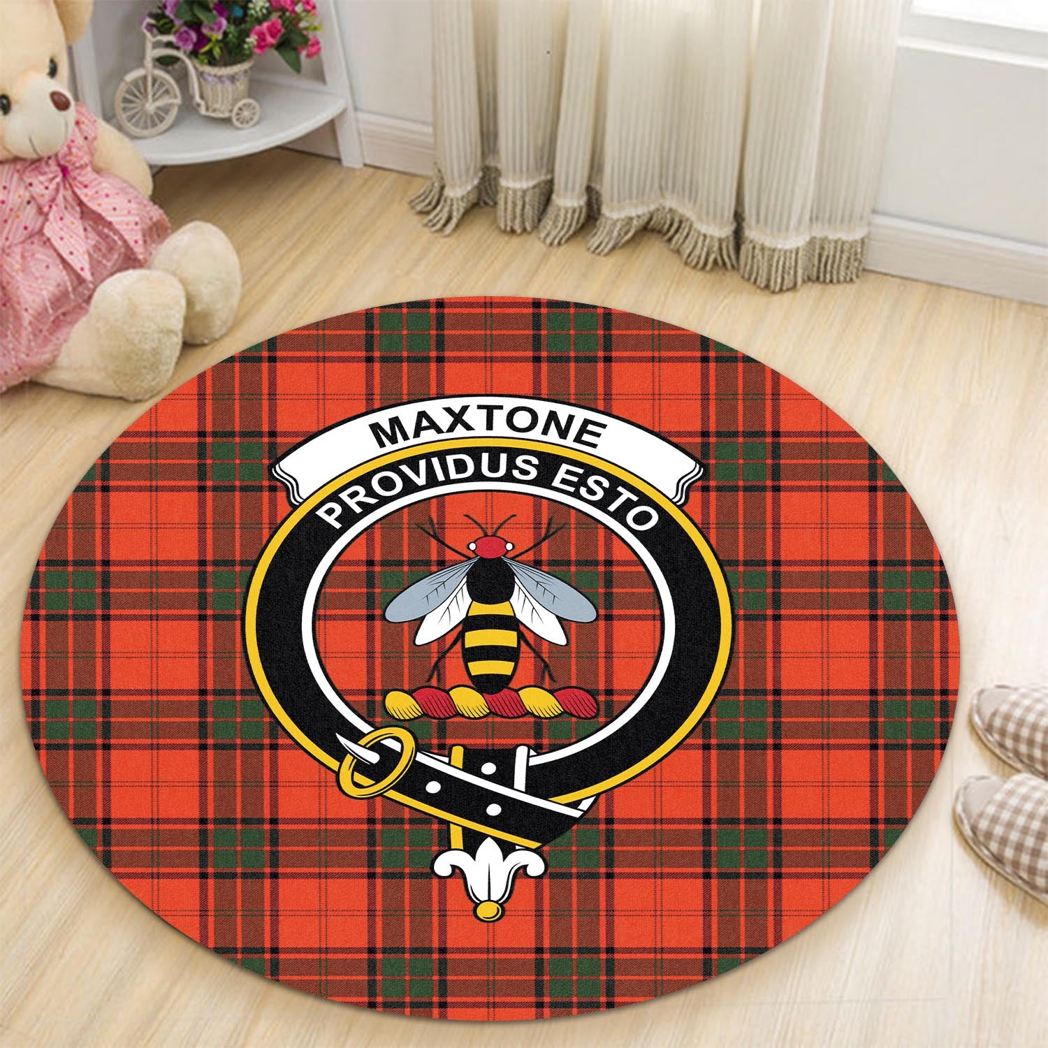 Maxtone Tartan Round Rug with Family Crest - Tartan Vibes Clothing
