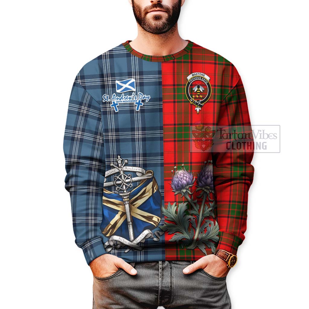 Maxtone Tartan Sweatshirt Happy St. Andrew's Day Half Tartan Style - Tartan Vibes Clothing