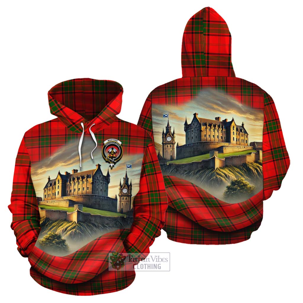 Maxtone Tartan Family Crest Cotton Hoodie with Scottish Ancient Castle Style - Tartan Vibes Clothing