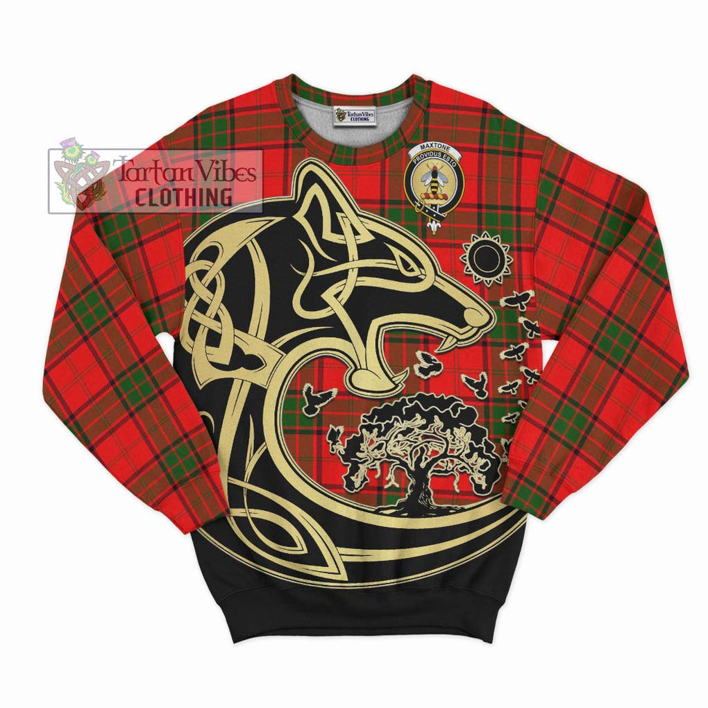 Maxtone Tartan Sweatshirt with Family Crest Celtic Wolf Style - Tartan Vibes Clothing