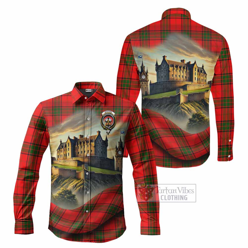 Tartan Vibes Clothing Maxtone Tartan Family Crest Long Sleeve Button Shirt with Scottish Ancient Castle Style