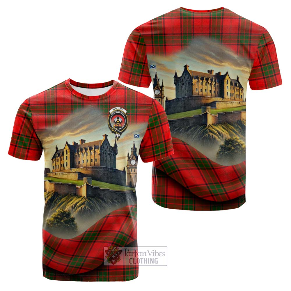 Maxtone Tartan Family Crest Cotton T-shirt with Scottish Ancient Castle Style - Tartan Vibes Clothing