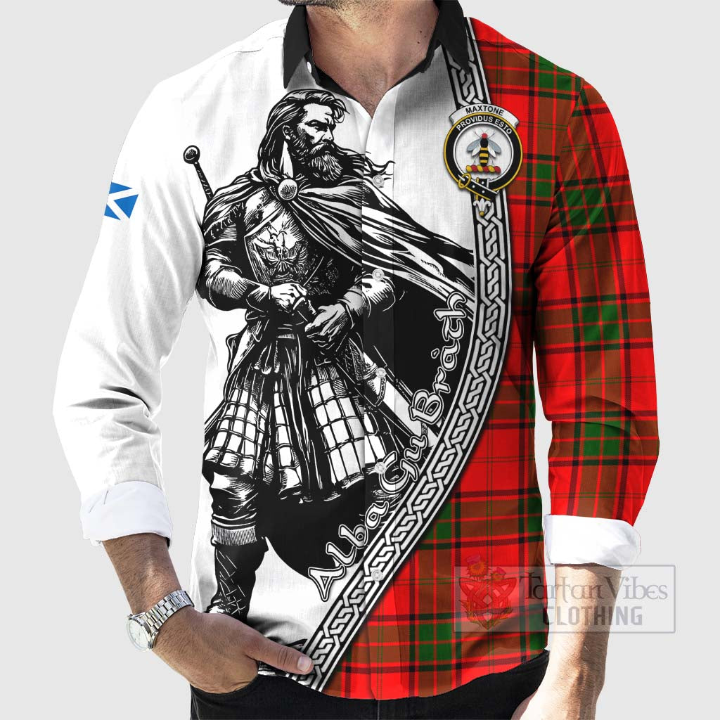 Maxtone Tartan Clan Crest Long Sleeve Button Shirt with Highlander Warrior Celtic Style - Tartan Vibes Clothing