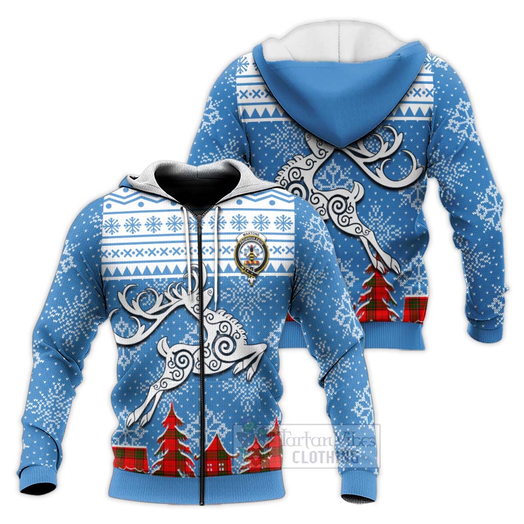 Maxtone Clan Christmas Knitted Hoodie Celtic Reindeer Style Unisex - Tartan Vibes Clothing