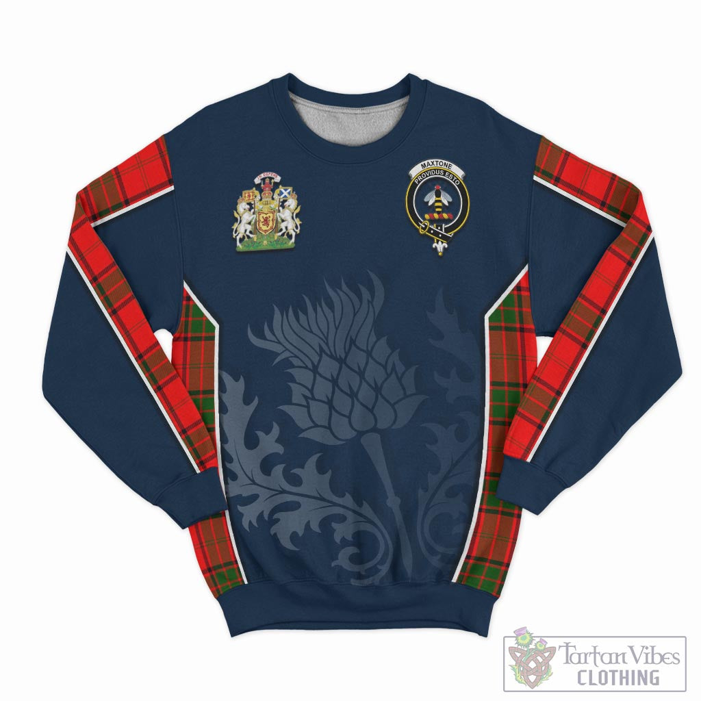 Maxtone Tartan Sweatshirt with Family Crest and Scottish Thistle Vibes Sport Style - Tartan Vibes Clothing