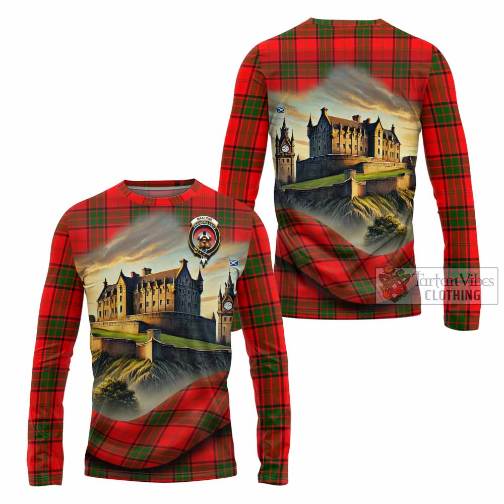 Maxtone Tartan Family Crest Long Sleeve T-Shirt with Scottish Ancient Castle Style - Tartan Vibes Clothing